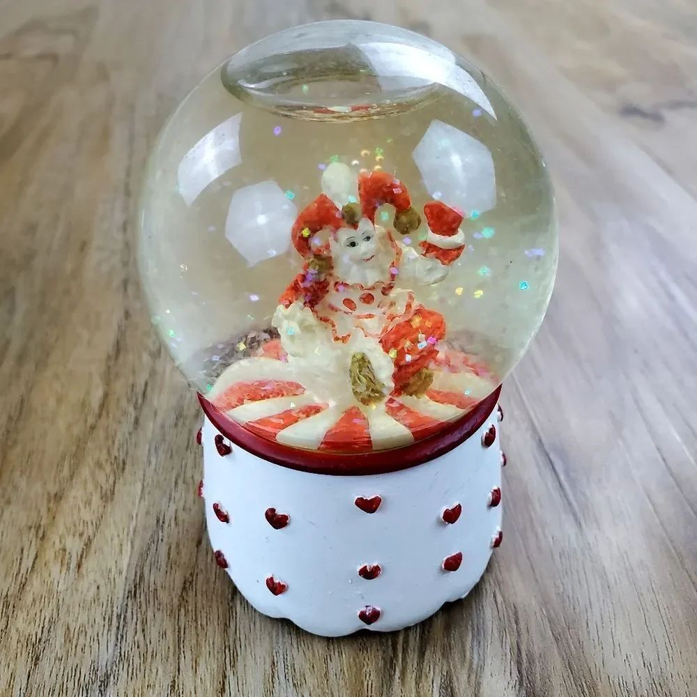 💜Vintage San Francisco Music Box Company Red & White Jester Mini Show Globe